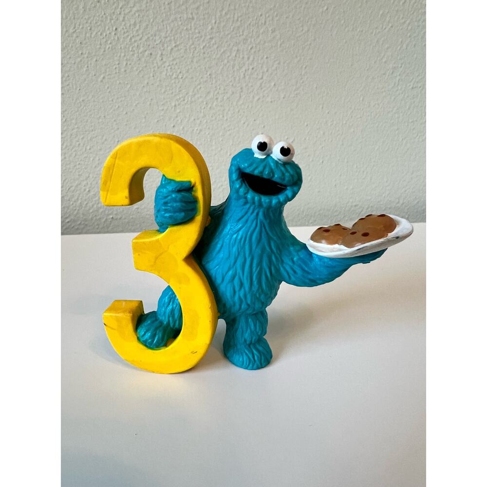 Sesame Street 3" Three Cookie Monster With # 3 Plastic Figure Cake Topper